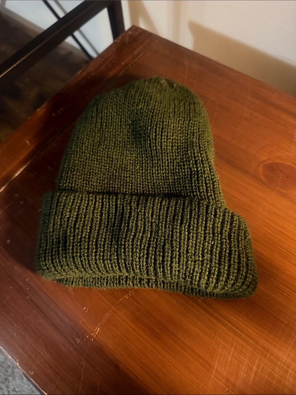 Men's Olive Knit Cuffed Beanie Hat - Classic Cold-Weather Cap
